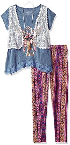 Freestyle Revolution Big Girls' 3pc Mock Vest/Legging/Necklace Set, Dusty Blue, 8