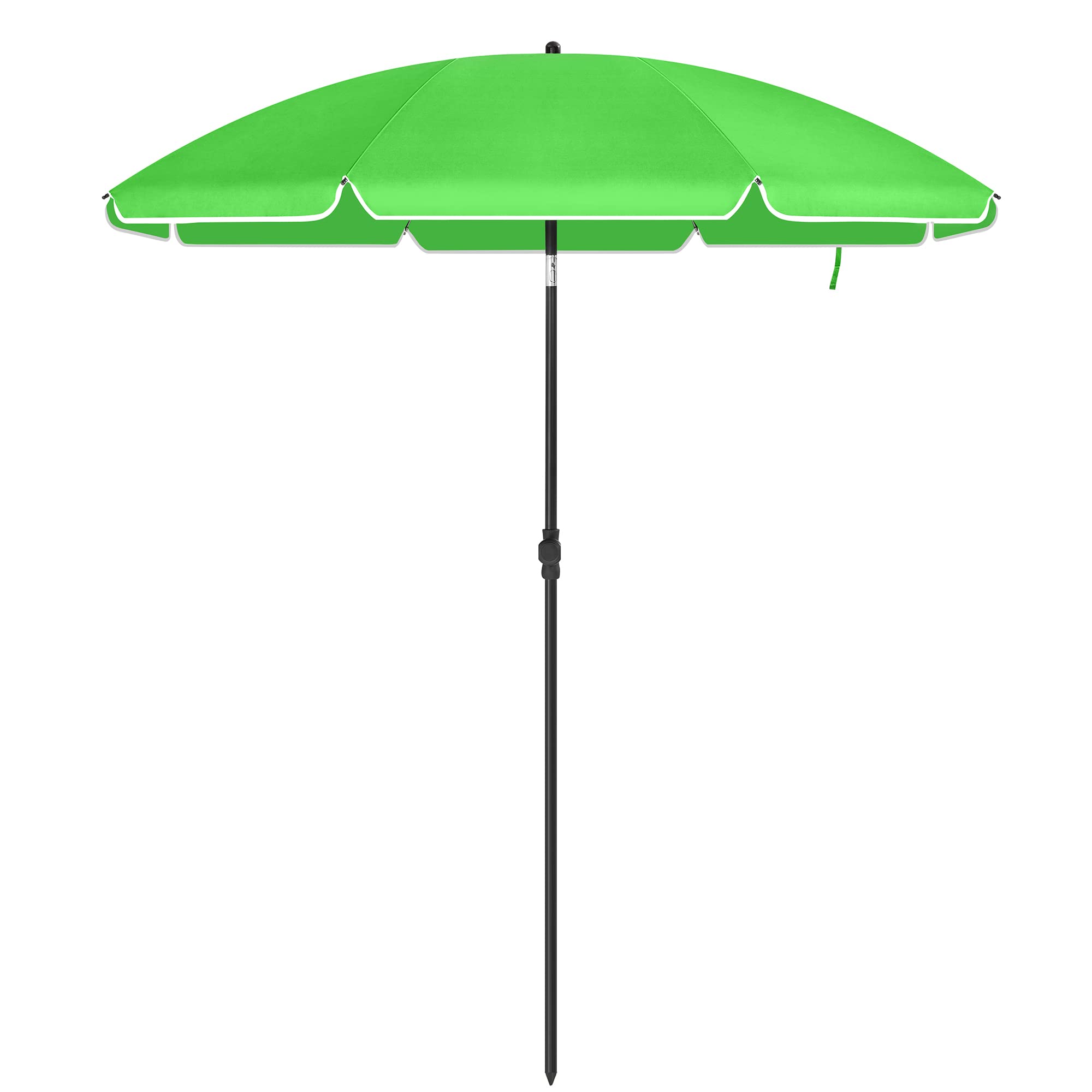 SONGMICS Parasol 160 cm, Sun Protection, UPF 50+, Beach Umbrella, 30° Bendable, Height Adjustable, with Carry Bag, for Balcony, Garden, Patio, Beach, without Stand, Green GPU60GN