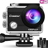 Crosstour Action Camera 1080P Full HD Wi-Fi 12MP Waterproof Cam 2" LCD 30m Underwater 170&deg;Wide-Angle Sports Camera with 2 Rechargeable 1050mAh Batteries and Mounting Accessory Kits