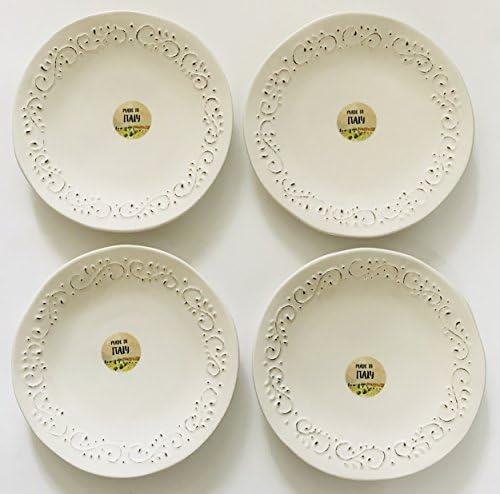 Ivory With A Brown Distressed Design Ceramic Plate | Made In Italy | Set of 4 Lunch | Salad | Dessert Plates | 9 inches