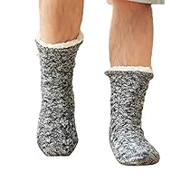 TY-LOPIU Men Winter Warm Fuzzy Slipper Socks, Twist Cable Knit Solid Plush Lined Hosiery (HB)