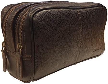 AsdruMark Dark Brown Compact Leather Wash Bag