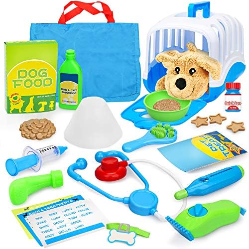 YIMORE Vet Set for Kids with Toy Dog Carrier, Pretend Veterinarian Kit