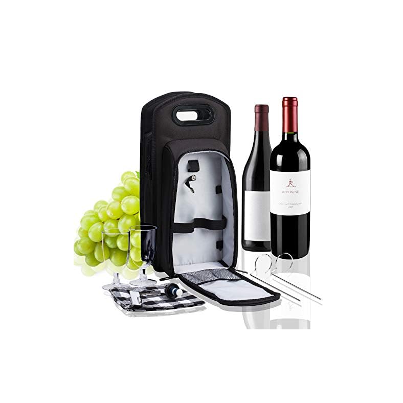 ALLCAMP 9 Piece Wine Travel Bag and Insulated Wine Carrier Tote
