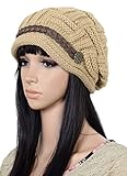 Senchanting Women's Slouch Knitted Crochet Ski Beanies Beret Cap Hat (Khaki)