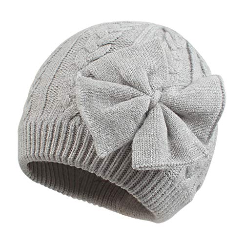 Winter Warm Knitted Baby Hat for Girls Cotton Lined Infant Toddler Girls Hat Autumn Cute Bow Classic Girls Beanie 0-6Y (Gray, M)