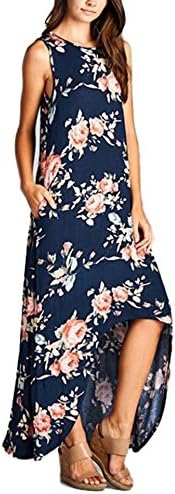 LIXIANSHI Women Summer Dress Sleeveless Fashion Casual Irregular O-Neck Full Length Loose Dresses (L, Blue)