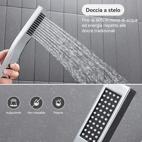 Auralum Shower Column without Mixer, Stainless Steel Shower Column with Riser Rail Adjustable Height 72-110 cm, Shower Rail with Shower Head and Handshower, Ideal Standard Shower Group for Bathtub