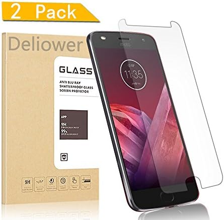 [2-Pack] Moto Z2 Play Screen Protector, Deliower Glass Screen Protector [Tempered Glass] HD Clear Ballistic Glass Screen Protector for Motorola Moto Z2 Play - Protect Screen from Drop and Scratch