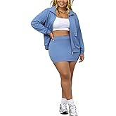 Ophestin 2 Piece Skirt Sets for Women Casual Outfits Workout Sets Zipper Jacket and Mini Skorts Suit Athletic Clothing