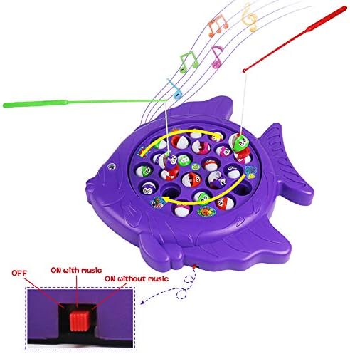 HG TOYS Fishing Game Electronic Rotating Fish Board Game Party Favors Educational Fishing Toy with Music Great Gift for Kids Boys Girls