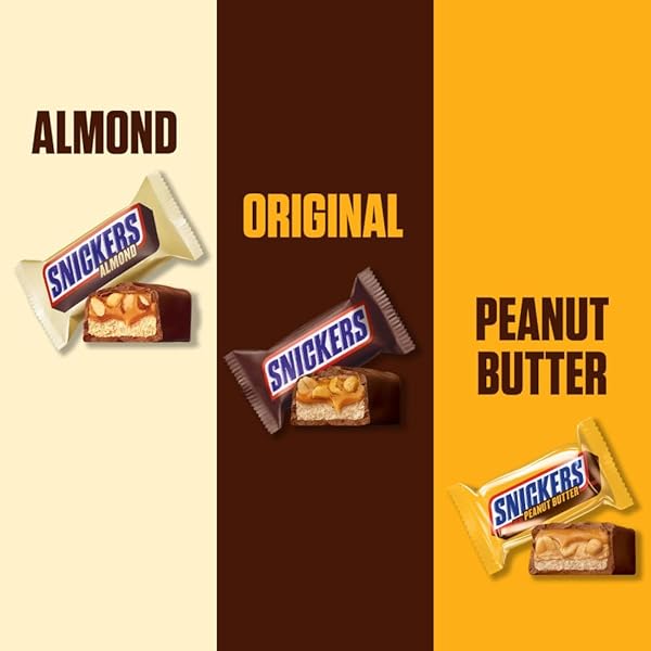 SNICKERS ORIGINAL, PEANUT BUTTER & ALMOND FUN SIZE MILK CHOCOLATE CANDY BARS VARIETY ASSORTMENT, PARTY SIZE