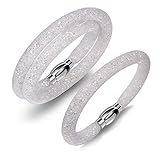 Fancydeli Women Fashion Jewelry Magnetic Stardust Wrap Double Bracelet Bangle Set (2 Sizes)with Austria White Crystals Gifts for Women Girls Her White