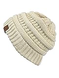C.C Trendy Warm Chunky Soft Stretch Cable Knit Beanie Skully, Beige/Ivory