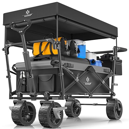 KESSER® XXL Bollerwagen faltbar mit Dach GT9000, klappbarer Handwagen bis 150 kg für Kinder, Strand, Camping & Garten, großer Transportwagen mit Hartg