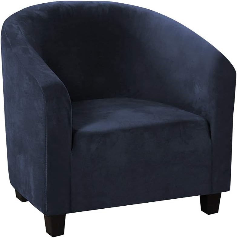 Tub Chair Covers for Armchairs Tub Sofa Slipcover Velvet Fabric Club Chair Slipcover Stretch Armchair Slipcover Removable Washable Sofa Couch Cover for Dining Living Room Office Reception Navy Blue