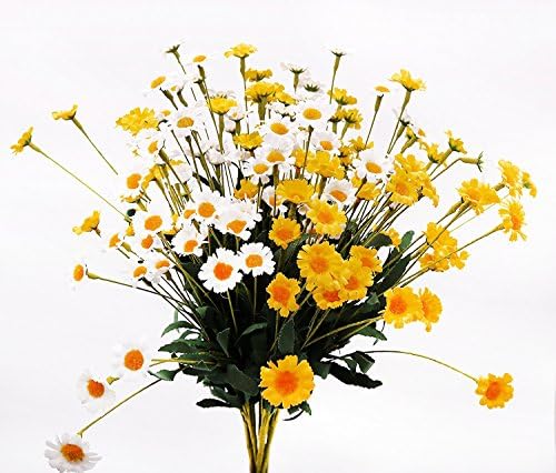 Misswarm 10 Pieces of mixed colors Artificial Little Daisy Flower Leaf Home Wedding Garden Decor Bouquet Party(yelow and white)