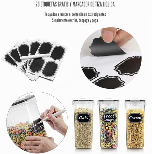 Wildone 8 x 2.5L Airtight Cereal Dry Food Containers for Sugar, Flour etc Black Leak Proof Lids