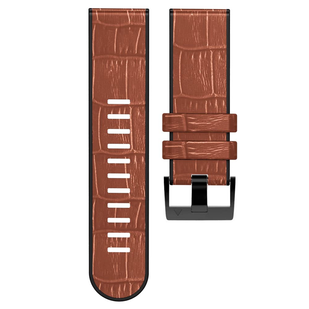 Fleshy Leaf 26mm Band Compatible for Garmin Fenix 7X,Fenix 6X,Fenix 6X Pro,Fenix 5X,Fenix 5X Plus/Fenix 3/3 HR,Quick Release Strap,Leather Hybrid TPU Silicone Strap(Brown)