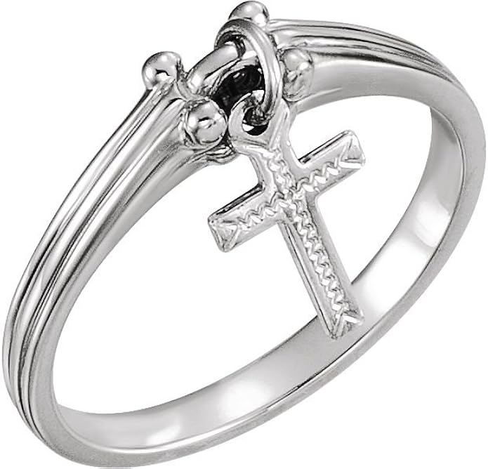 Cross Dangle Ring, 3.75mm RhodiumPlated 14k White Gold, Size 4 The