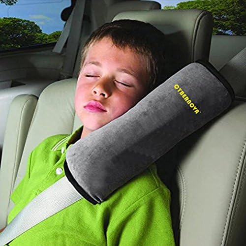CYBERNOVA Car Vehicle Seat Belt Harness Shoulder Pad Cover Cushion Head Support for Kids Baby (grey)