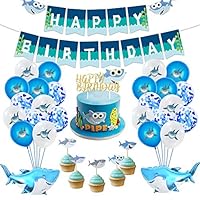 FOVERN1 Shark Party Supplies Dekorations, Include 20 Cake Tags,26 birthday balloons,1pc happy birthday Cake inserted card,1pc Happy Birthday Banner,(Set 48pcs)