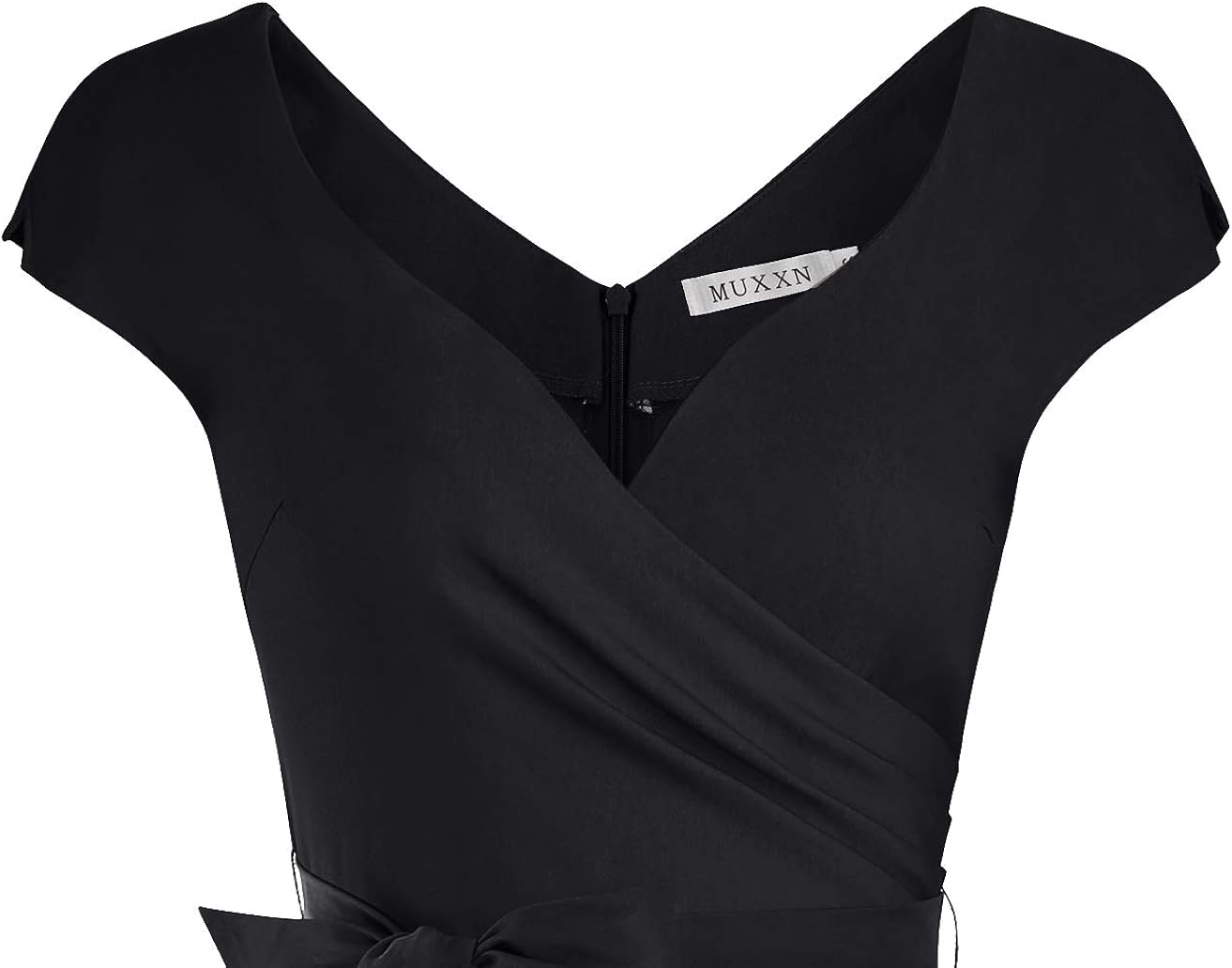 MUXXN Women's Vintage 1950s Style Wrap V Neck Tie Waist Formal Cocktail Dress: Clothing