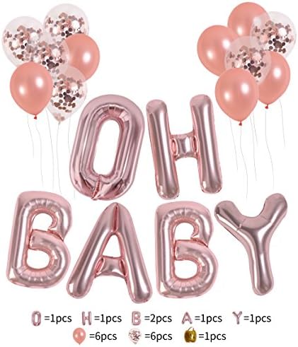 16'' Rose Gold Of “OH BABY” Letters Foil Balloons Set Baby Girl/Boy Shower Balloons/Happy Birthday Occasion newborn Party Decorations Balloons(oh baby)