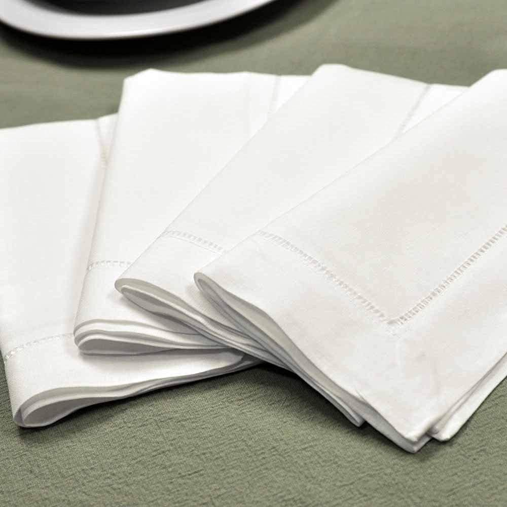 12PACK Cotton Slub Dinner Napkin with Hemstitched -18x18 White