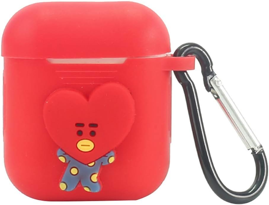 Havenport BTS Airpods Case with Carabiner Kpop Bangtan Boys AirPods Accessories Kawaii Cartoon Portable & Protective Silicone Skin Cover Case for Apple Airpods(TATA)