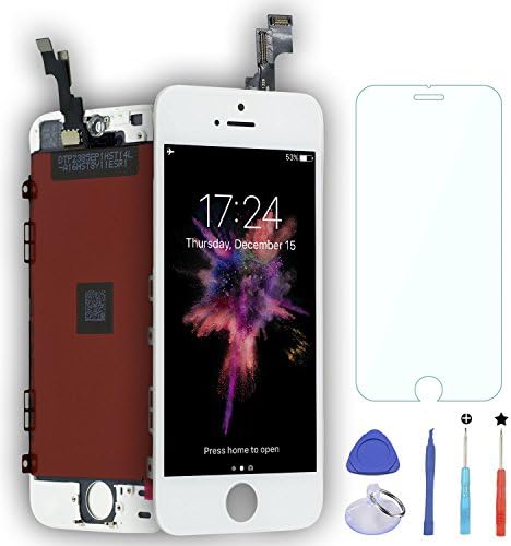 iPhone 5s Screen,DAMPO Replacement LCD Display Touch Screen Digitizer Frame Assembly Full Set for iPhone 5s 4.0"[Not for iPhone 5]with Tool Kits and Glass Screen Protector-White