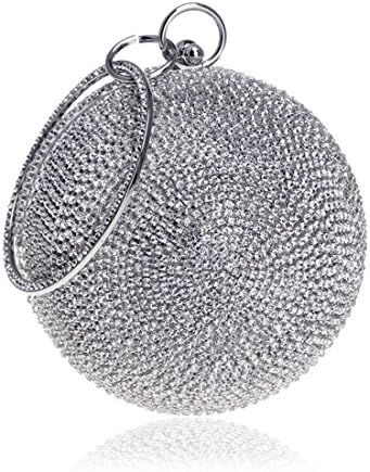 Female Women's Round Ball Handbag Diamond Evening Bag Clutch Purse Crossbody Bag Mini Small Cute Handle Bag (Color : Silver)