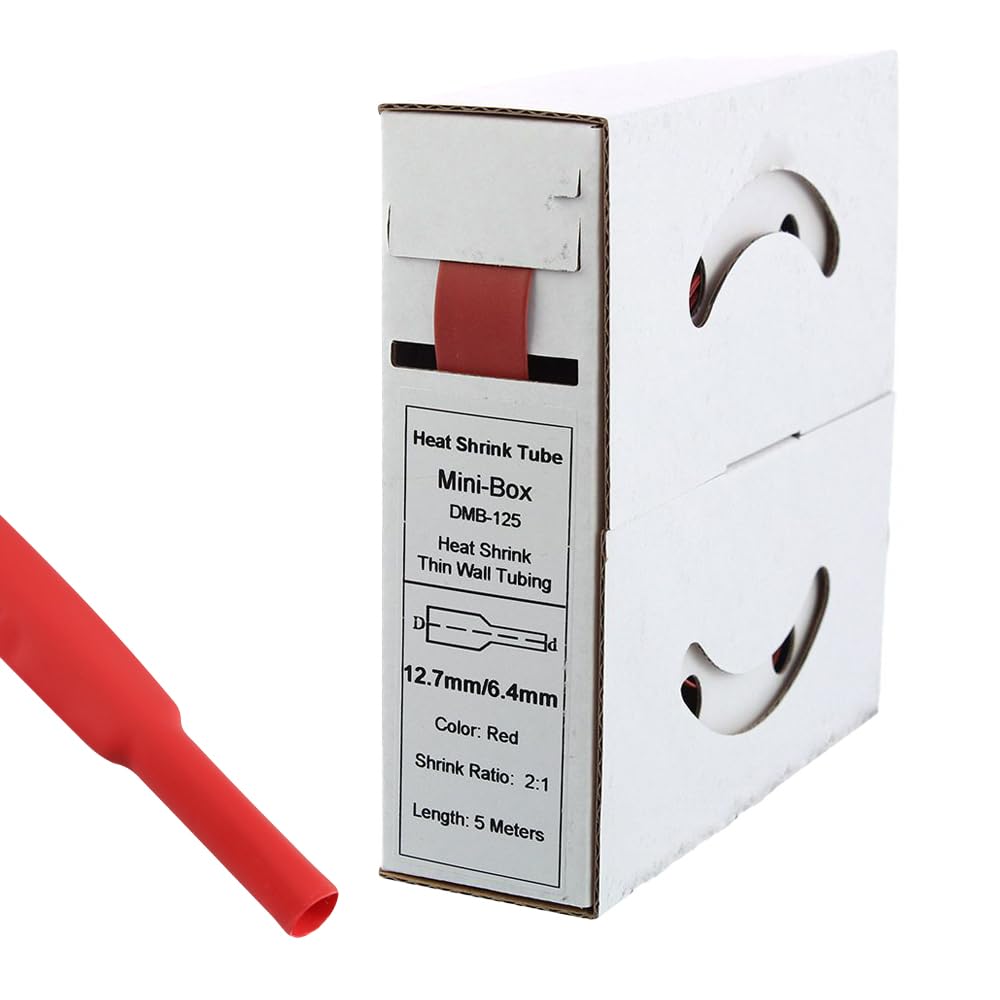 Offgridtec® 5 m Heat Shrink Tubing 12.7 mm > 6.4 mm Red Dispenser Box Workshop Car