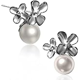 Pearl Earrings- Natural Freshwater Cultured Pearl Studs, 925 Sterling Silver 18K Gold Plated Hypoallergenic Brides Earrings for Women, Fashion Wedding Jewelry (Silver)1