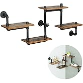 HEONITURE Industrial Pipe Shelving, Pipe Shelves with Wood Planks, Floating Shelves Wall Mounted, Retro Rustic Industrial Shelf for Bar Kitchen Living Room…