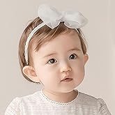Yheahin Baby Girls Lace Bow Headband Cute Chiffon Bow-Knot Toddler Hairband Elastic Soft Lace Infants Birthday Party Hair Accessories (White-2, One size)