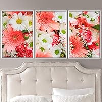 3 Piece Framed Canvas Wall Art Pink Cluster Flowers and Colorful Bouquet Canvas Prints Home Artwork Decoration for Living Room,Bedroom - 16