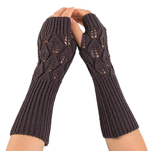 Women's Cable Knit Arm Warmers Fingerless Gloves Thumb Hole Gloves Mittens (Deep Gray)