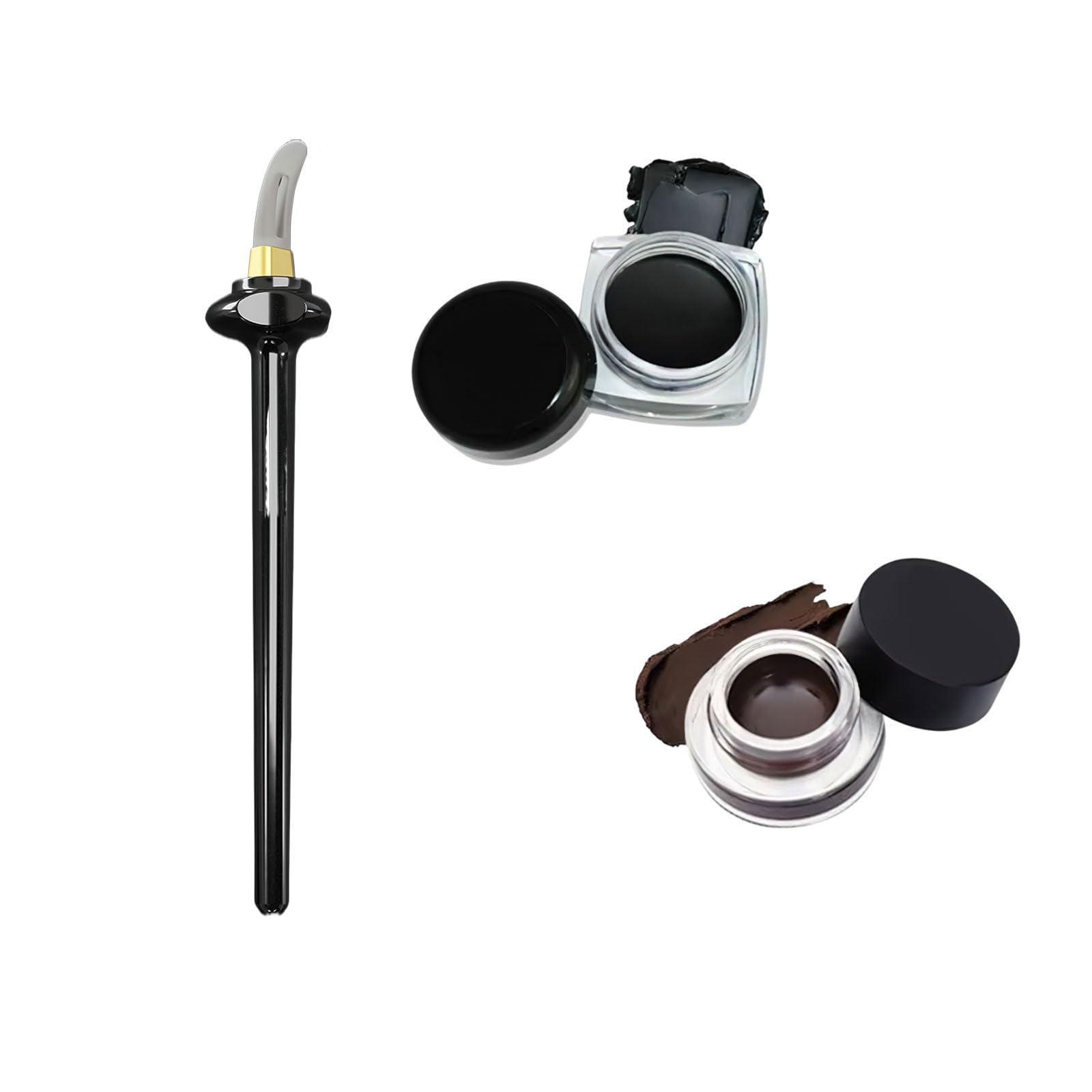 Photo 1 of 1 Set Silicone Eyeliner Brush, Eyeliner Guide Tools, Reusable Eye Liner Kit with Black and Brown Eyeliner Cream, Easy No-Skip Eyeliner Gel for makeup Novices(Black)