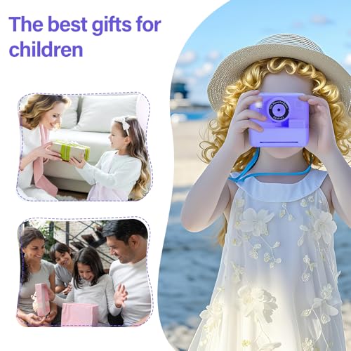 Instant Print Camera for Kids, Fun DIY Printing Camera for Girls Boys, Colored Pens and Printing Paper, Digital Camera with 2.4" Screen, 32GB SD Card, HD 1080P, Holiday Birthday Gifts