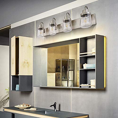 YAOHONG Modern Bathroom Vanity Light 4Lights Lamp in Satin Nickel
