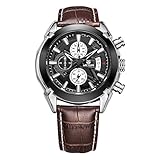 Megir Brown Mens Chronograph Miltary Casual Sport Brown Leather Quartz Watch