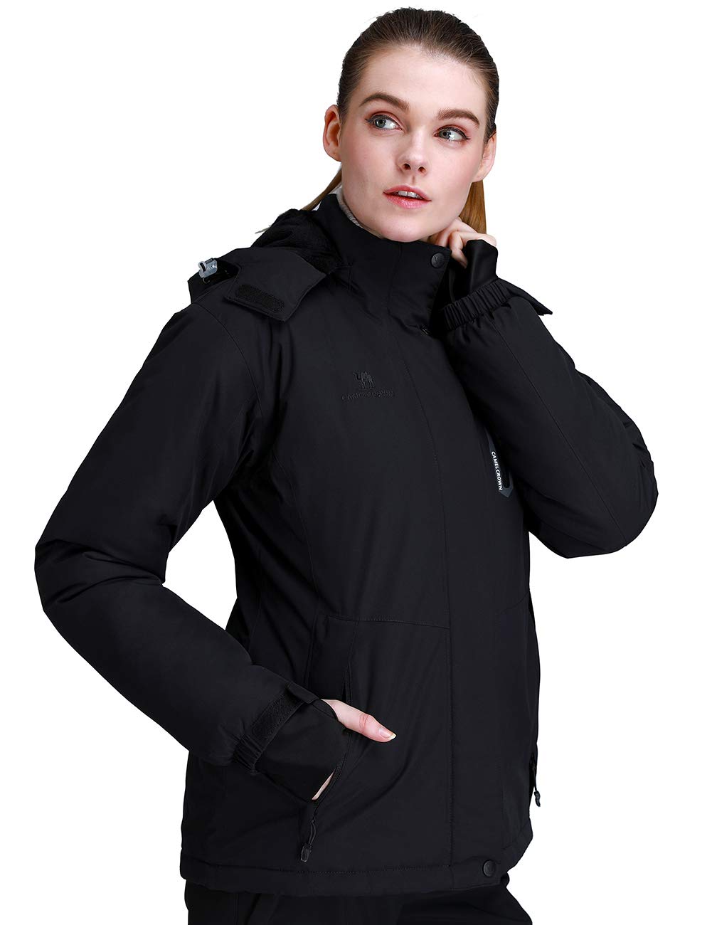 CAMEL CROWN Women’s Mountain Snow Waterproof Ski Jacket Detachable Hood Windproof Fleece Parka Rain Jackt Winter Coat