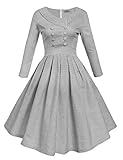 Women 50s Shawl Collar Double-breasted Plaid Party Pleated Swing Vintage Dress