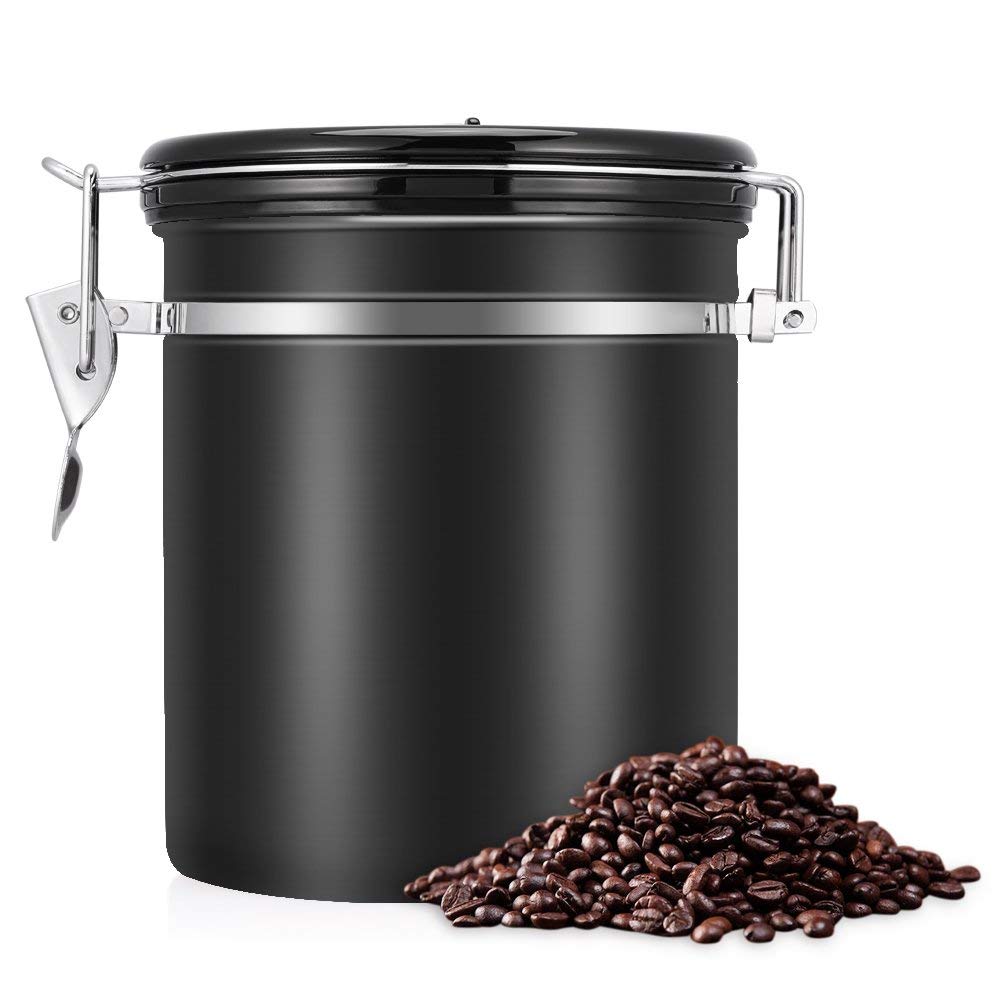 eecoo Coffee Container Airtight 450g Coffee Beans Canister Stainless Steel Vacuum Seal Storage Jar with Fresh Calendar,1500ml Black