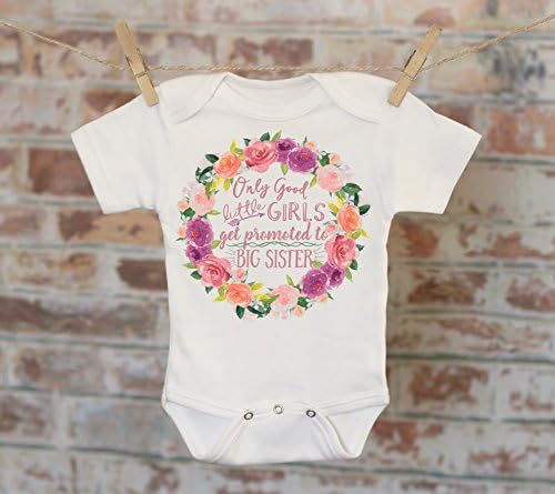 Only Good Little Girls Get Promoted To Big Sister Wreath Onesie®, Bohemian Onesie, Cute Onesie, Boho Baby Onesie, Girl Onesie