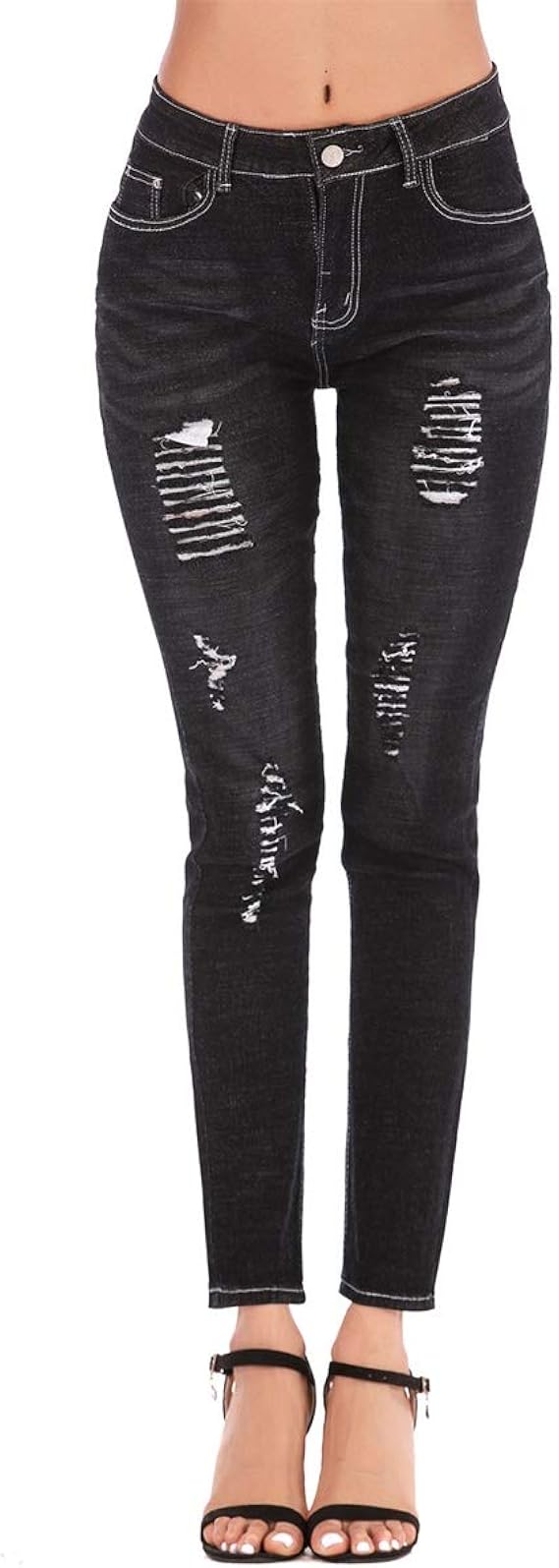 Amazon Co Jp ロング パンツ レディース デニム ダメージ スキニージーンズ テーパードデニム レディースファッション パンツ ストレッチ ハイウエスト ローライズ ボトムス カジュアル 通勤 普段着 服 ファッション小物