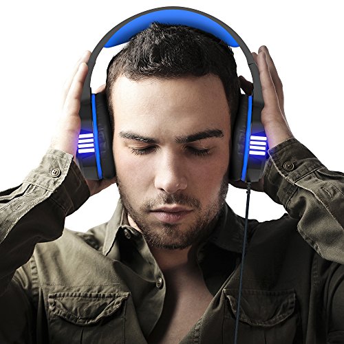 VersionTech Stereo Gaming Headset for PS4 Xbox One, Over Ear Headphones with Noise Isolating Mic, LED Light, Volume Control for Laptop, PC, Tablet, iMac, PSP, Mobile Phone -Blue