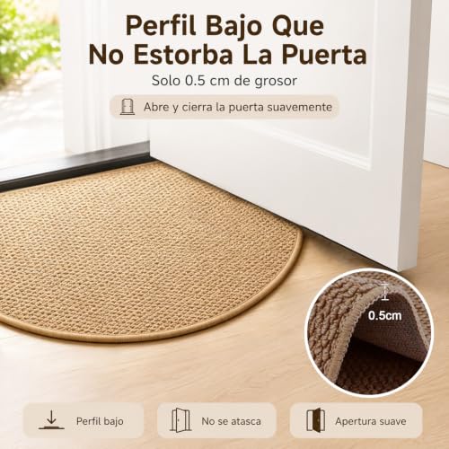 Rantuia Tapete para Entrada De Casa Semicircular 80 x 50 cm, Tapete Entrada Antideslizante, Superficie Tejida De Bucle, Atrapa Polvo y Suciedad, para Puerta, Pasillo y Sala, Color Camel
