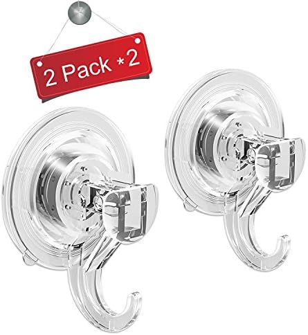 Rywell Suction Hooks Christmas Holiday Wreath Hangers Reusable Heavy Duty Plastic Hook Bathroom Kitchen Office Wall Hook Hanger for Towel Bag Key Kitchenware (2 Pack×2) Total 4 Single Hooks